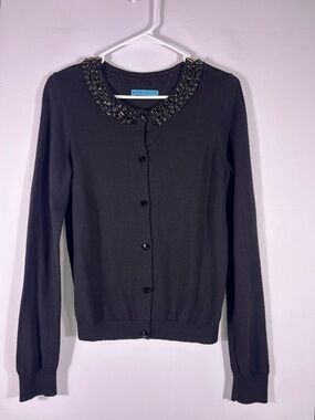 Alice + Olivia Embellished Collar Cardigan Black Wool Jeweled Neck Button XS/S